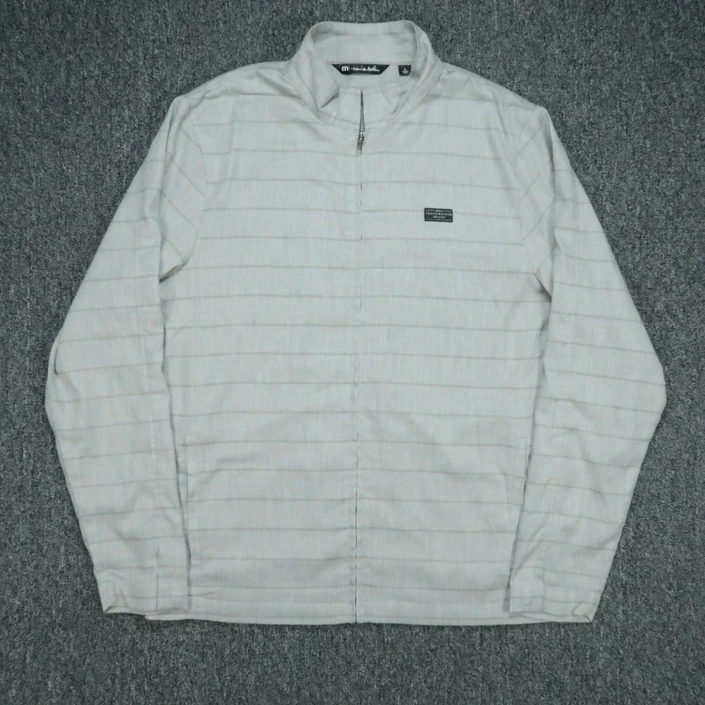 Travis Mathew Jacket Mens Large Gray Striped Full Zip Athletic Golf Stretch